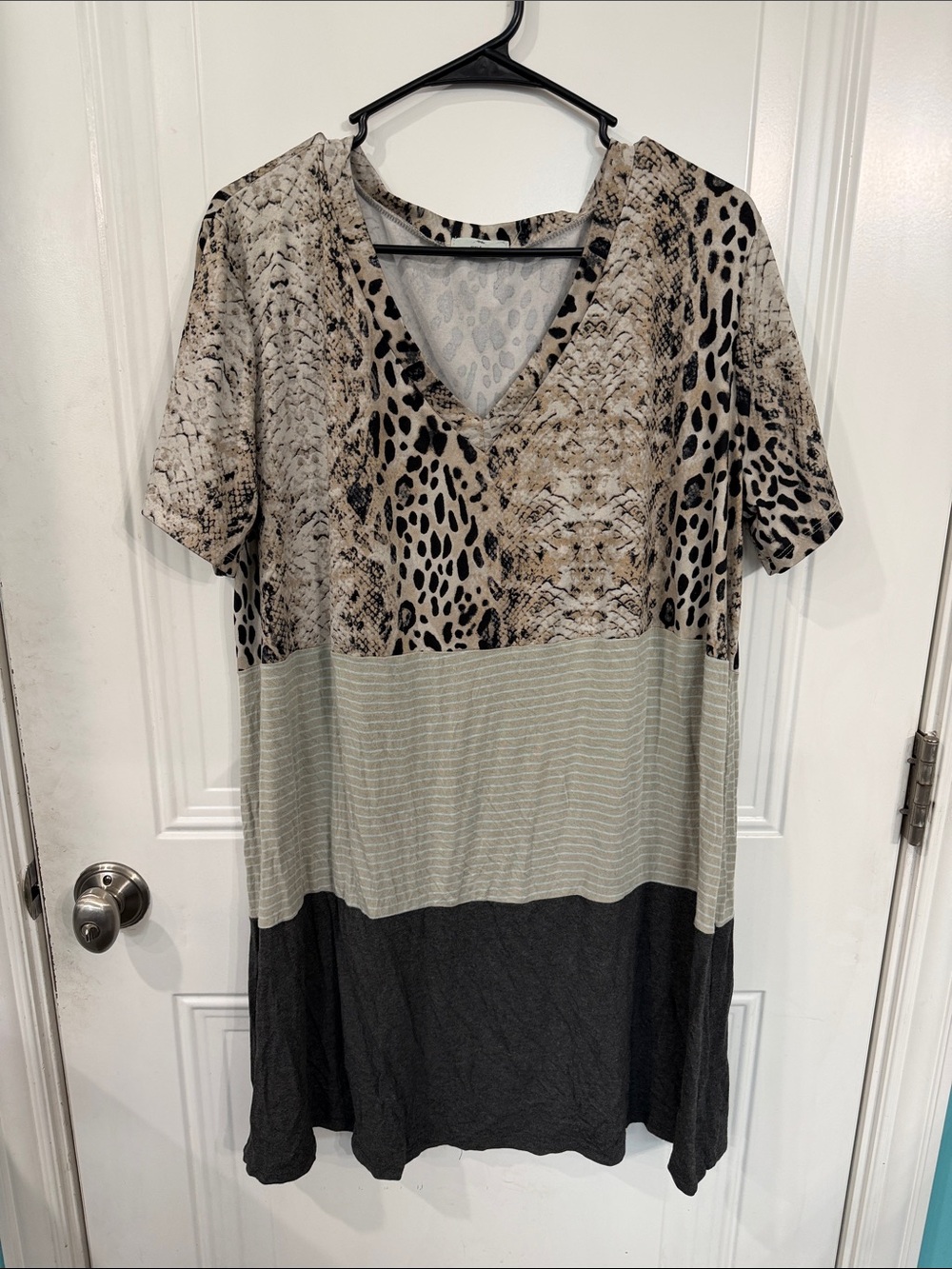 Women’s V-Neck Colorblock & Animal Print Dress